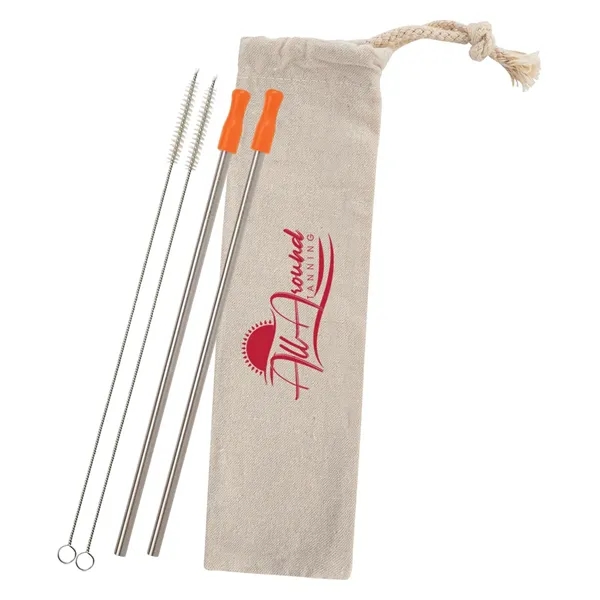 2-pack reusable stainless straw kit with cotton pouch for reducing impact... from ASI 61125 Hit Promotional Products / Hit®