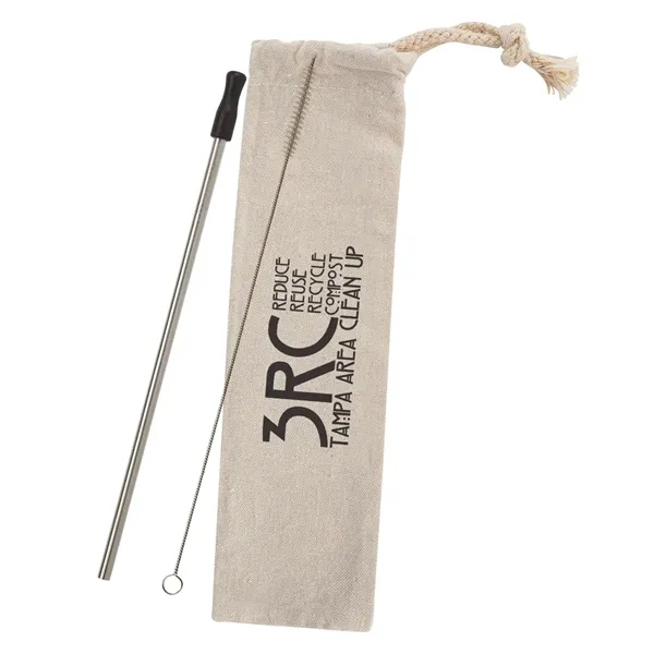 Reusable stainless straw kit with cotton pouch for reducing impact on... from ASI 61125 Hit Promotional Products / Hit®