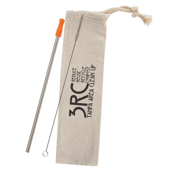 Reusable stainless straw kit with cotton pouch for reducing impact on... from ASI 61125 Hit Promotional Products / Hit®