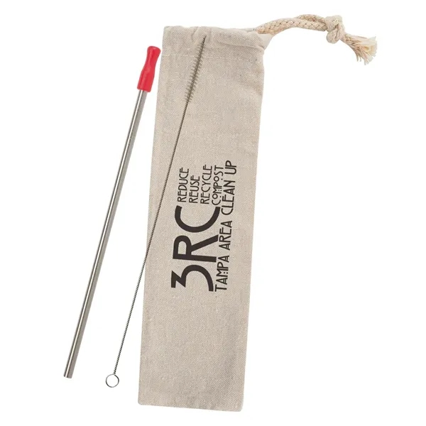 Reusable stainless straw kit with cotton pouch for reducing impact on... from ASI 61125 Hit Promotional Products / Hit®