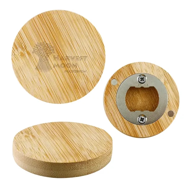 Bottle opener made of bamboo material with a magnet on the... from ASI 61125 Hit Promotional Products / Hit®