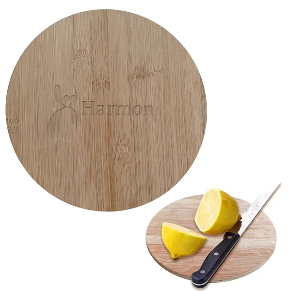 Round bamboo cutting board for protecting your countertop while prepping food.... from ASI 61125 Hit Promotional Products / Hit®