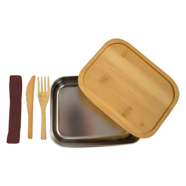 Sophisticate stainless and bamboo bento box for storing food for later... from ASI 61125 Hit Promotional Products / Hit®