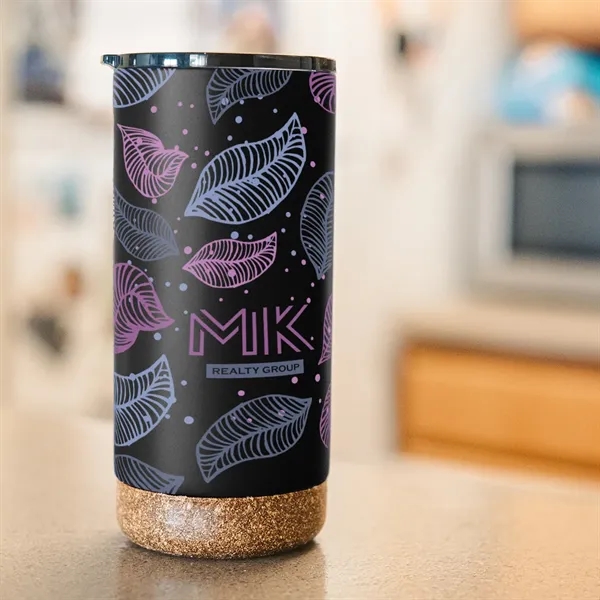 16-ounce double wall stainless steel tumbler with screw-on lid and rubberized... from ASI 61125 Hit Promotional Products / Hit®