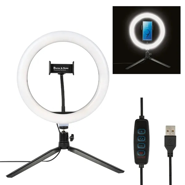 10" LED ring style selfie light with phone holder and tripod.... from ASI 61125 Hit Promotional Products / Hit®