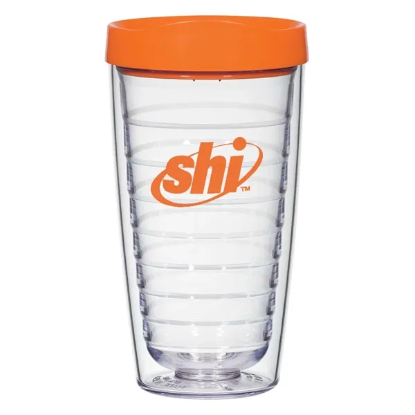 16 oz. polystyrene tumbler with double wall construction and a snap-on,... from ASI 61125 Hit Promotional Products / Hit®