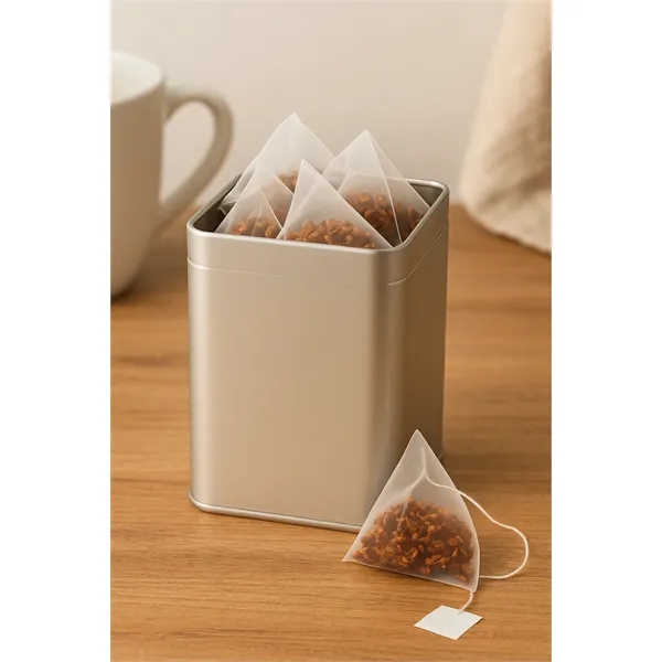 Elegant tin with 10 premium pyramid tea bags, customizable in full... from ASI 72657 Active Life Promo