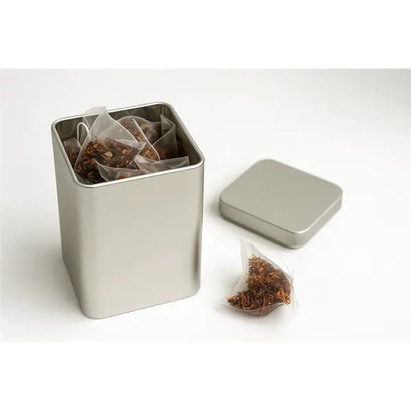 Elegant tin with 10 premium pyramid tea bags, customizable in full... from ASI 72657 Active Life Promo