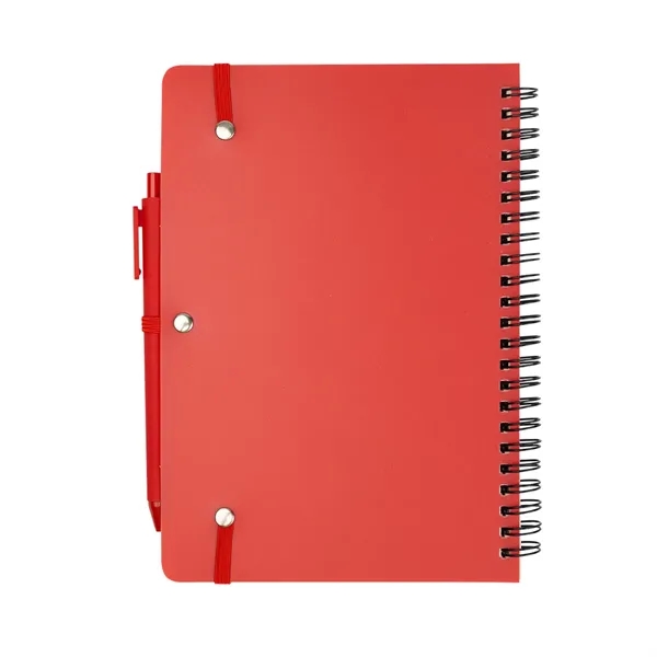 Spiral bound notebook with 80 lined pages, plunger action pen, strap... from ASI 61125 Hit Promotional Products / Hit®
