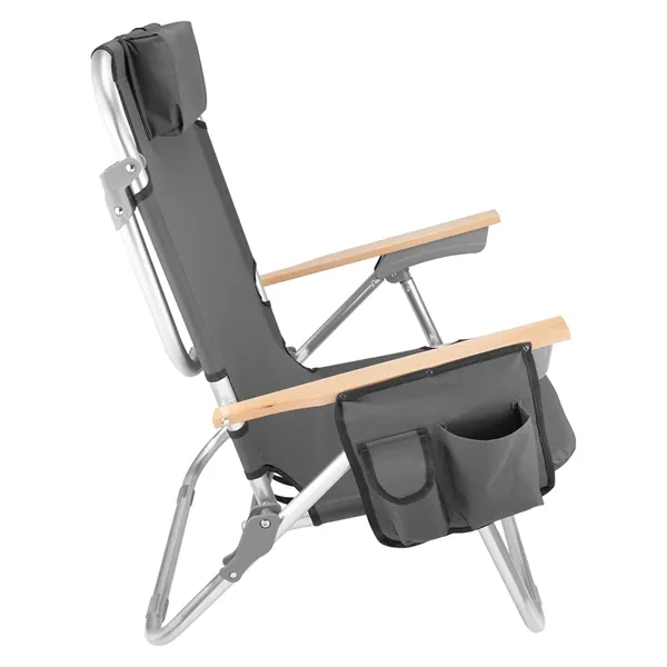 Portable reclining beach chair with arm rests, headrest and padded shoulder... from ASI 61125 Hit Promotional Products / Hit®
