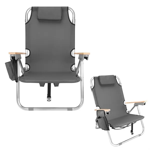 Portable reclining beach chair with arm rests, headrest and padded shoulder... from ASI 61125 Hit Promotional Products / Hit®