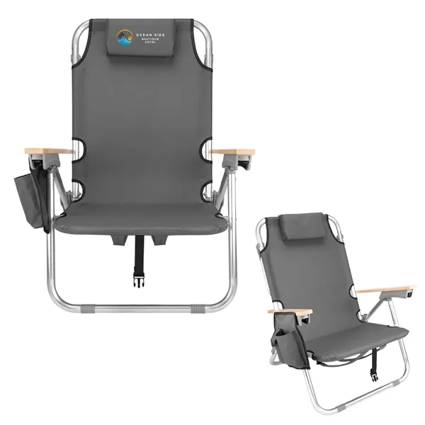 Portable reclining beach chair with arm rests, headrest and padded shoulder... from ASI 61125 Hit Promotional Products / Hit®
