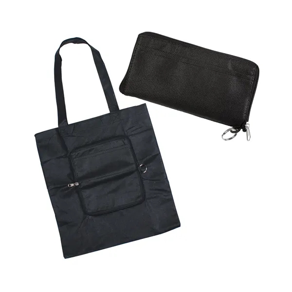 Foldable tote bag that zips into a slip pouch and includes... from ASI 79530 Prime Line