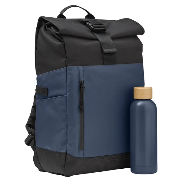 10.63" x 16.93" x 6.10" backpack with a flexible rolltop, zippered... from ASI 79530 Prime Line