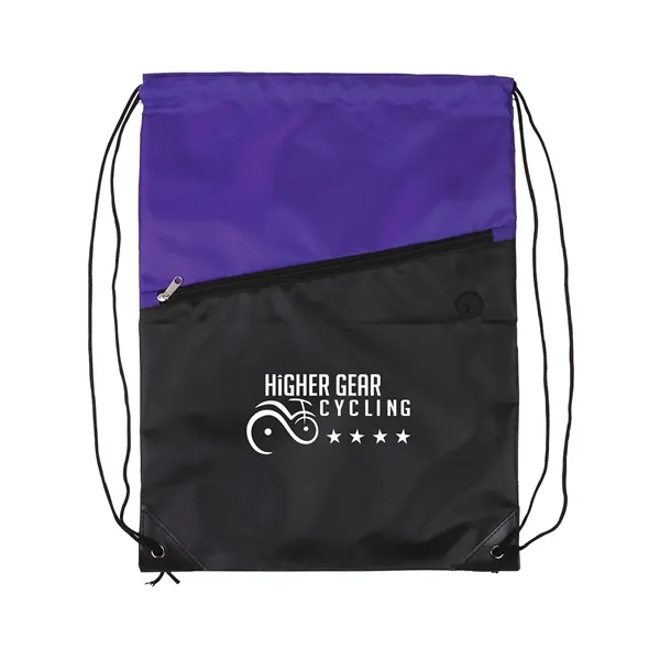 Polyester drawstring backpack with large colorful main storage compartment, black front... from ASI 79530 Prime Line