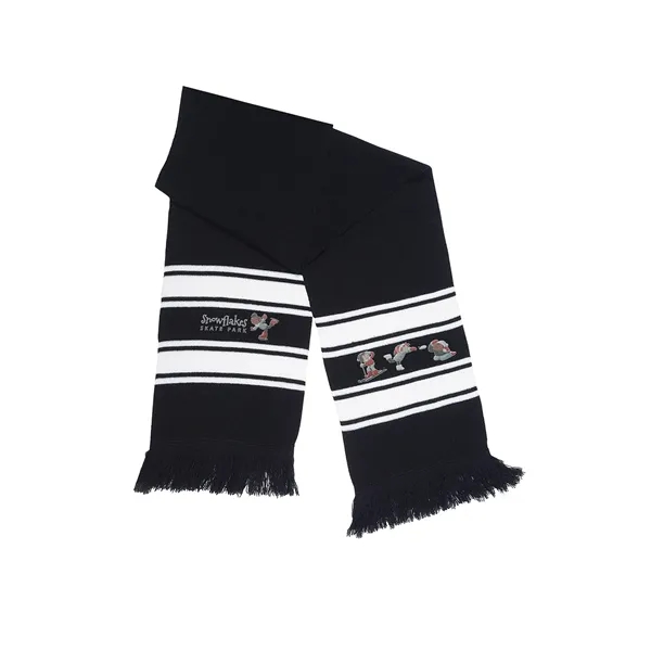 Knit scarf with accent stripes and fringed edges.... from ASI 79530 Prime Line