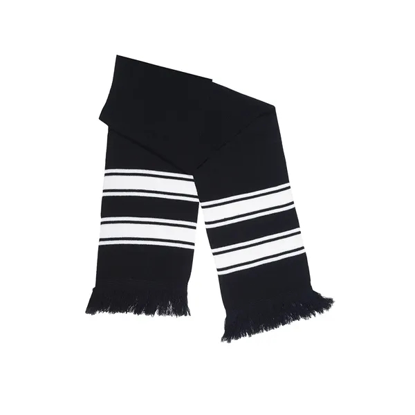 Knit scarf with accent stripes and fringed edges.... from ASI 79530 Prime Line