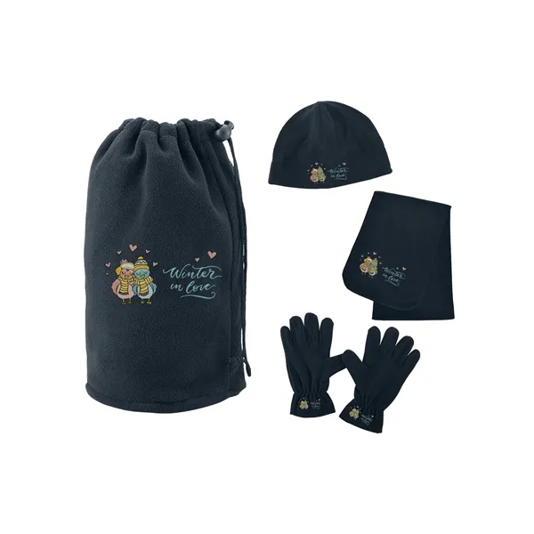 100% polyester fleece drawcord pouch filled with fleece hat, gloves and... from ASI 79530 Prime Line