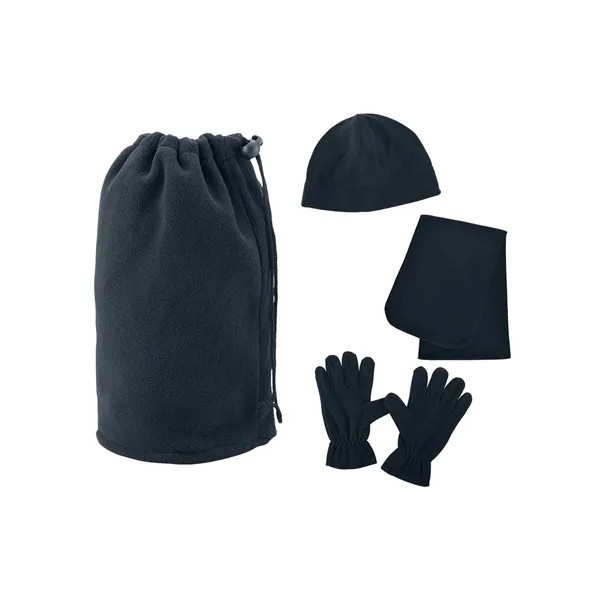 100% polyester fleece drawcord pouch filled with fleece hat, gloves and... from ASI 79530 Prime Line