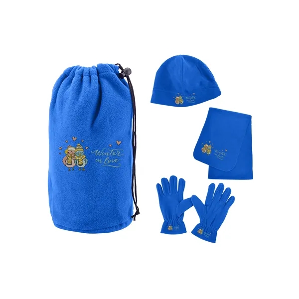 100% polyester fleece drawcord pouch filled with fleece hat, gloves and... from ASI 79530 Prime Line
