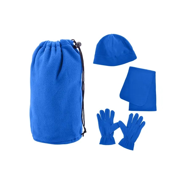 100% polyester fleece drawcord pouch filled with fleece hat, gloves and... from ASI 79530 Prime Line