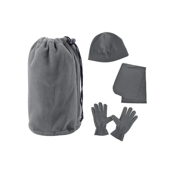 100% polyester fleece drawcord pouch filled with fleece hat, gloves and... from ASI 79530 Prime Line