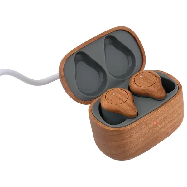 Cherry Wood TWS Wireless Earbuds and Charger Case... from ASI 89320 Starline USA Inc