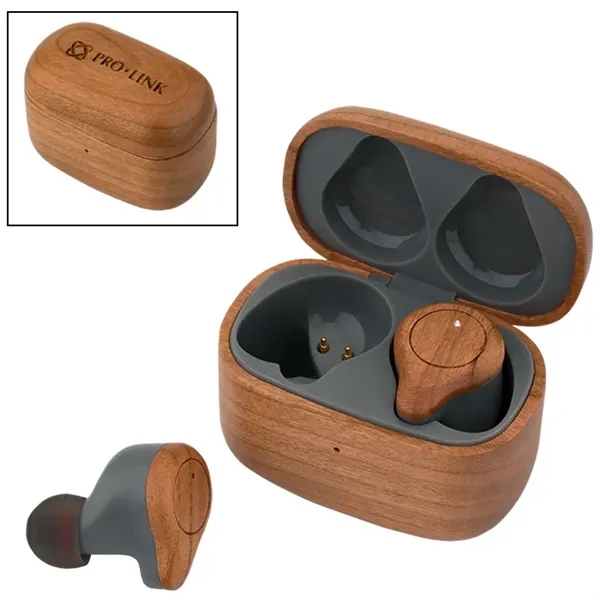 Cherry Wood TWS Wireless Earbuds and Charger Case... from ASI 89320 Starline USA Inc