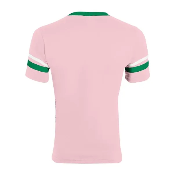 V-neck jersey with striped sleeves. Blank product.... from ASI 84358 S&S Activewear