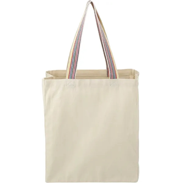 8 oz. recycled cotton grocery tote with rainbow webbing grab handles.... from ASI 66887 PCNA / Leeds