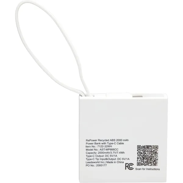 Recycled ABS 2000 mAh Power Bank with Type-C Cable... from ASI 66887 PCNA / Leeds