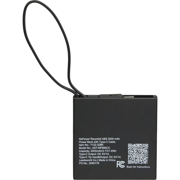 Recycled ABS 2000 mAh Power Bank with Type-C Cable... from ASI 66887 PCNA / Leeds