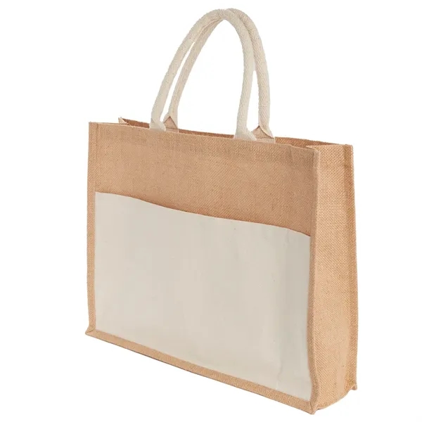 Jute shopping tote bag with recycled cotton pocket.... from ASI 66887 PCNA / Leeds