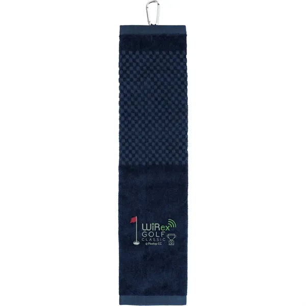 5.25" x 22" tri-fold golf towel with grommet and carabiner.... from ASI 66887 PCNA / Leeds