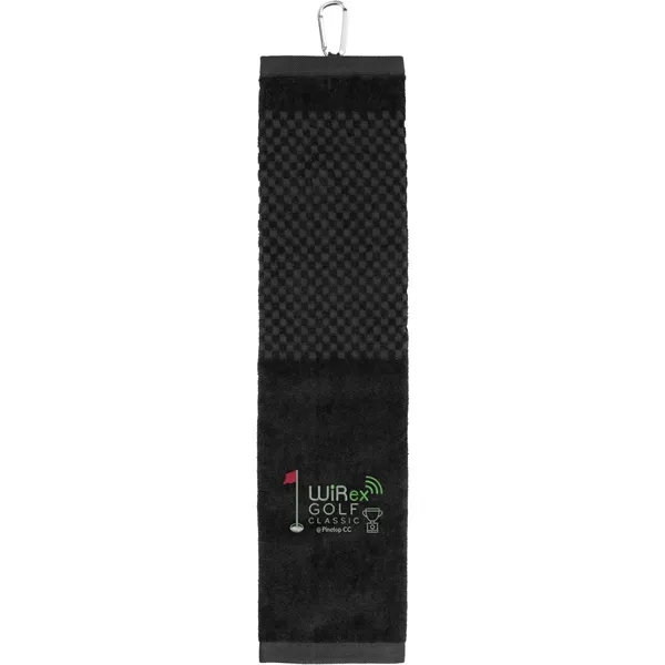 5.25" x 22" tri-fold golf towel with grommet and carabiner.... from ASI 66887 PCNA / Leeds