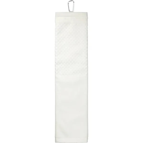5.25" x 22" tri-fold golf towel with grommet and carabiner.... from ASI 66887 PCNA / Leeds