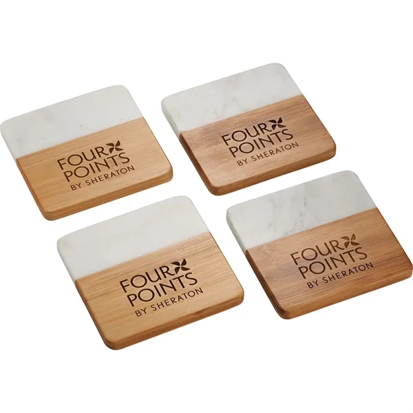 4 piece marble and bamboo coaster set.... from ASI 66887 PCNA / Leeds