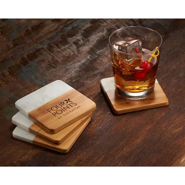 4 piece marble and bamboo coaster set.... from ASI 66887 PCNA / Leeds