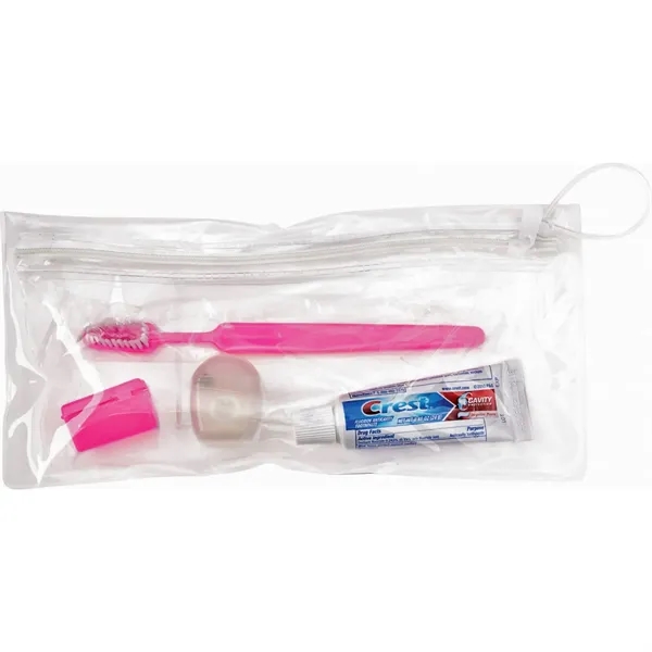 Wellness kit with a toothbrush, floss, travel cap, and toothpaste... from ASI 66887 PCNA / Bullet