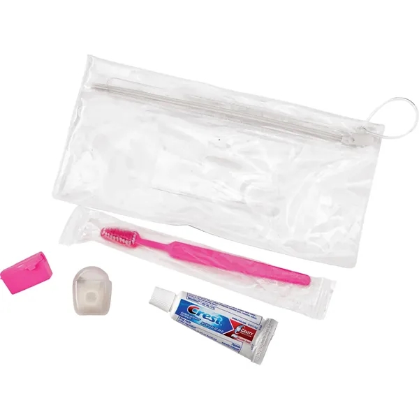 Wellness kit with a toothbrush, floss, travel cap, and toothpaste... from ASI 66887 PCNA / Bullet