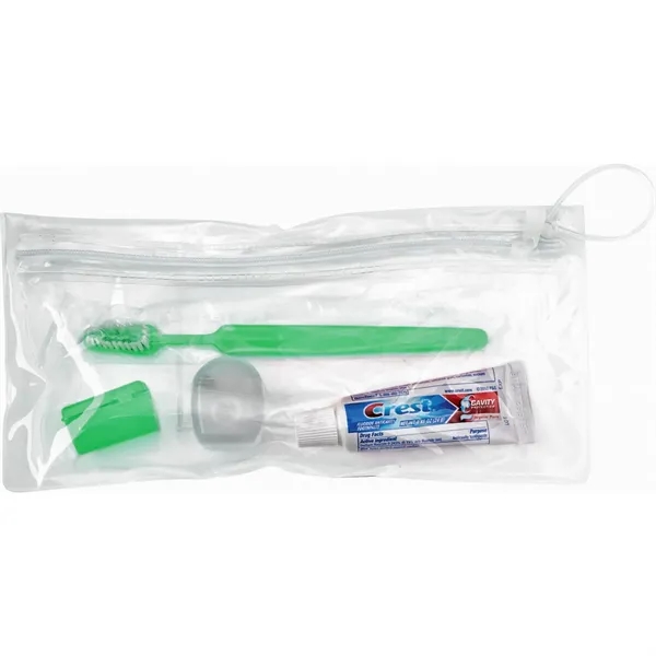 Wellness kit with a toothbrush, floss, travel cap, and toothpaste... from ASI 66887 PCNA / Bullet