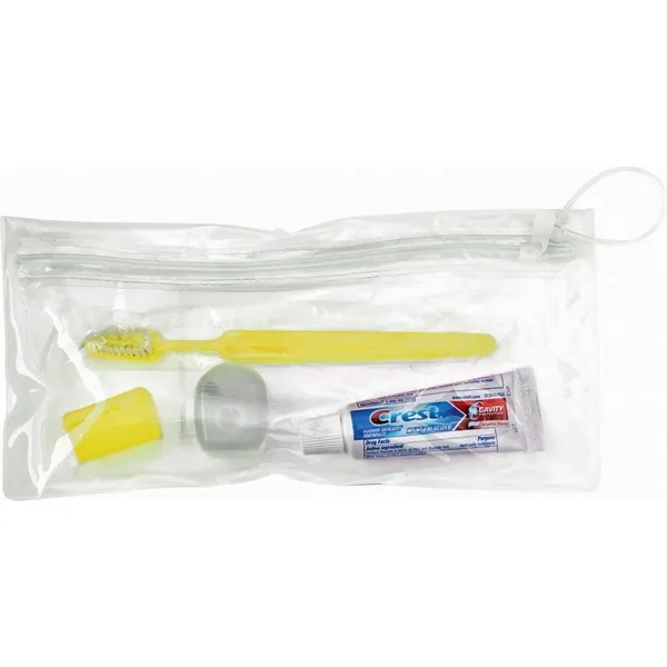 Wellness kit with a toothbrush, floss, travel cap, and toothpaste... from ASI 66887 PCNA / Bullet