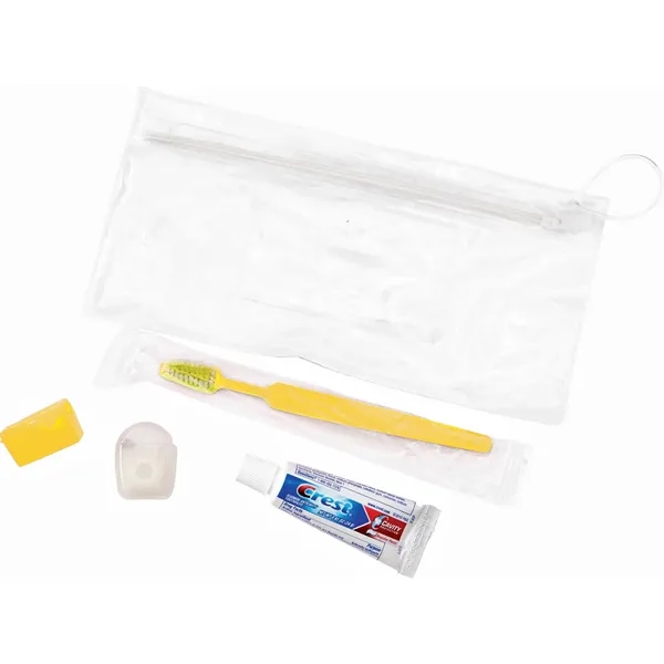 Wellness kit with a toothbrush, floss, travel cap, and toothpaste... from ASI 66887 PCNA / Bullet
