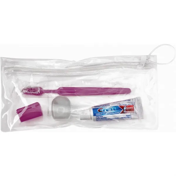 Wellness kit with a toothbrush, floss, travel cap, and toothpaste... from ASI 66887 PCNA / Bullet