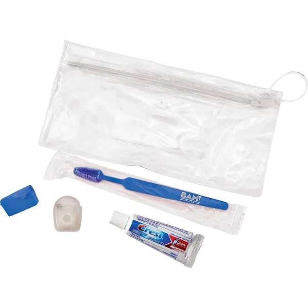 Wellness kit with a toothbrush, floss, travel cap, and toothpaste... from ASI 66887 PCNA / Bullet