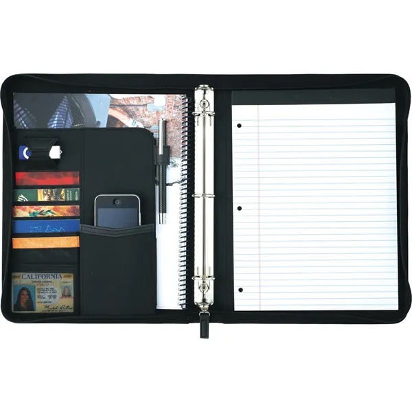 Zippered portfolio with 1" three-ring binder, writing pad, organization panel, business... from ASI 66887 PCNA / Leeds