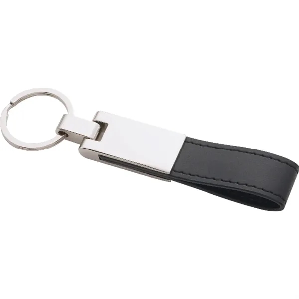 Silver plated metal split key ring with a leather strap.... from ASI 66887 PCNA / Bullet