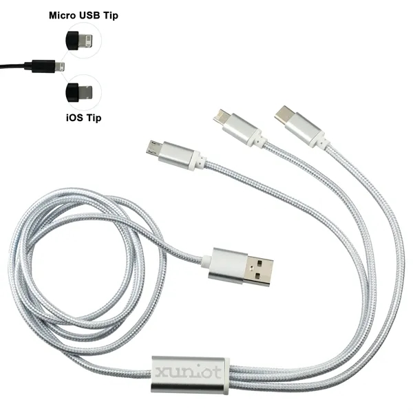 3-in-1 charging cable with 47" cord, USB-A, Micro-USB and Type-C tips.... from ASI 66887 PCNA / Leeds