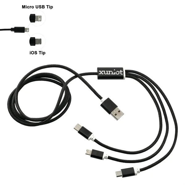 3-in-1 charging cable with 47" cord, USB-A, Micro-USB and Type-C tips.... from ASI 66887 PCNA / Leeds