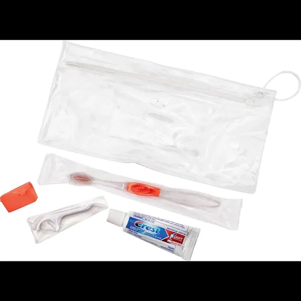 Wellness kit with a toothbrush, floss, travel cap, and toothpaste... from ASI 66887 PCNA / Bullet